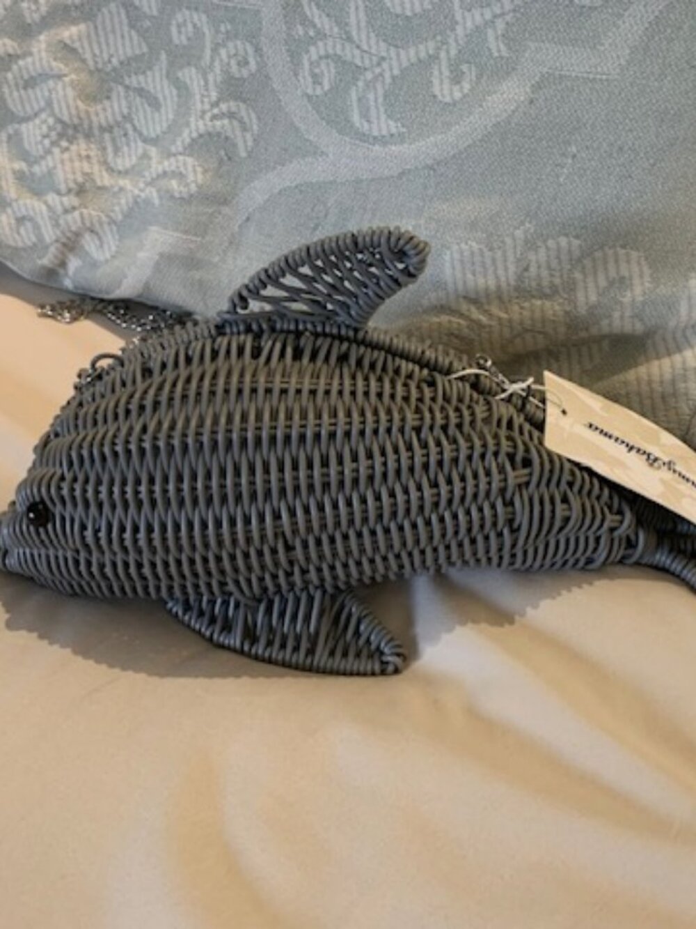 Tommy Bahama Gray Wicker Dolphin Clutch/Crossbody